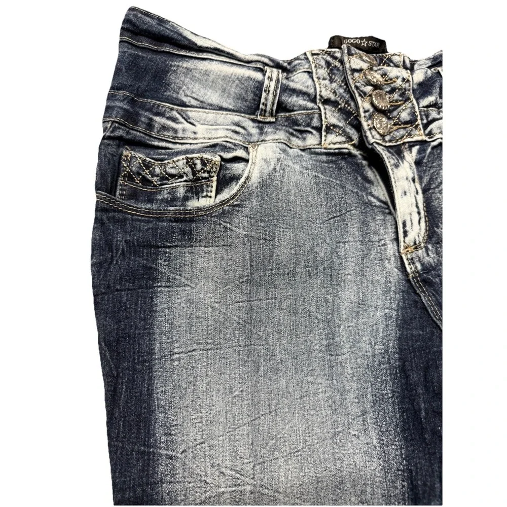 GoGo Star Jeans Womens Size 15 Juniors Blue Denim Skinny Dark Wash Pants Stretch - Picture 4 of 13